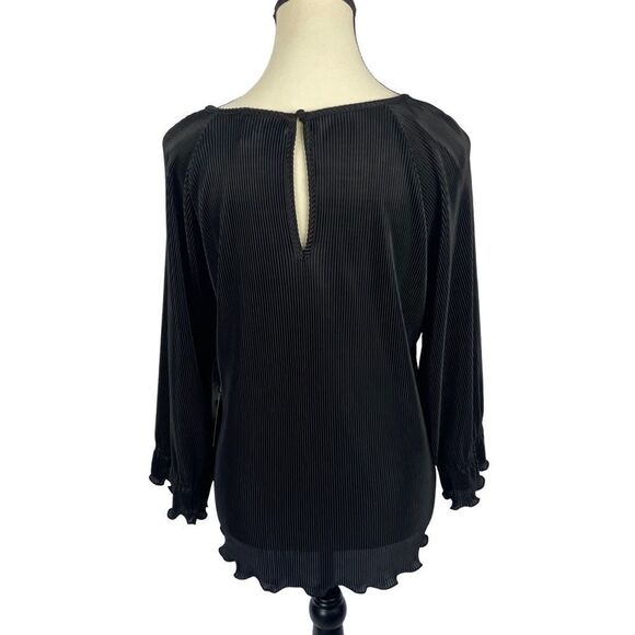 1State Rich Black Pilssé 3/4 Sleeve Blouse W/ Jewel Neck &Ruffled Hem Sz XS & L - Picture 5 of 6